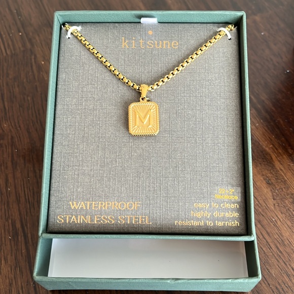 🩷 M Initial Necklace • kitsune • Waterproof, Stainless Steel • 22”+2” - Picture 9 of 9
